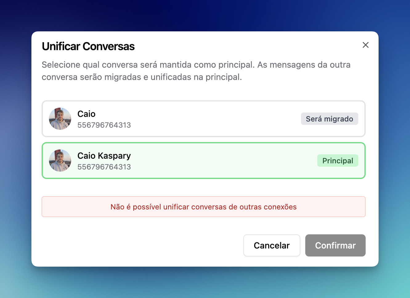 Unificar conversas na LíderHub