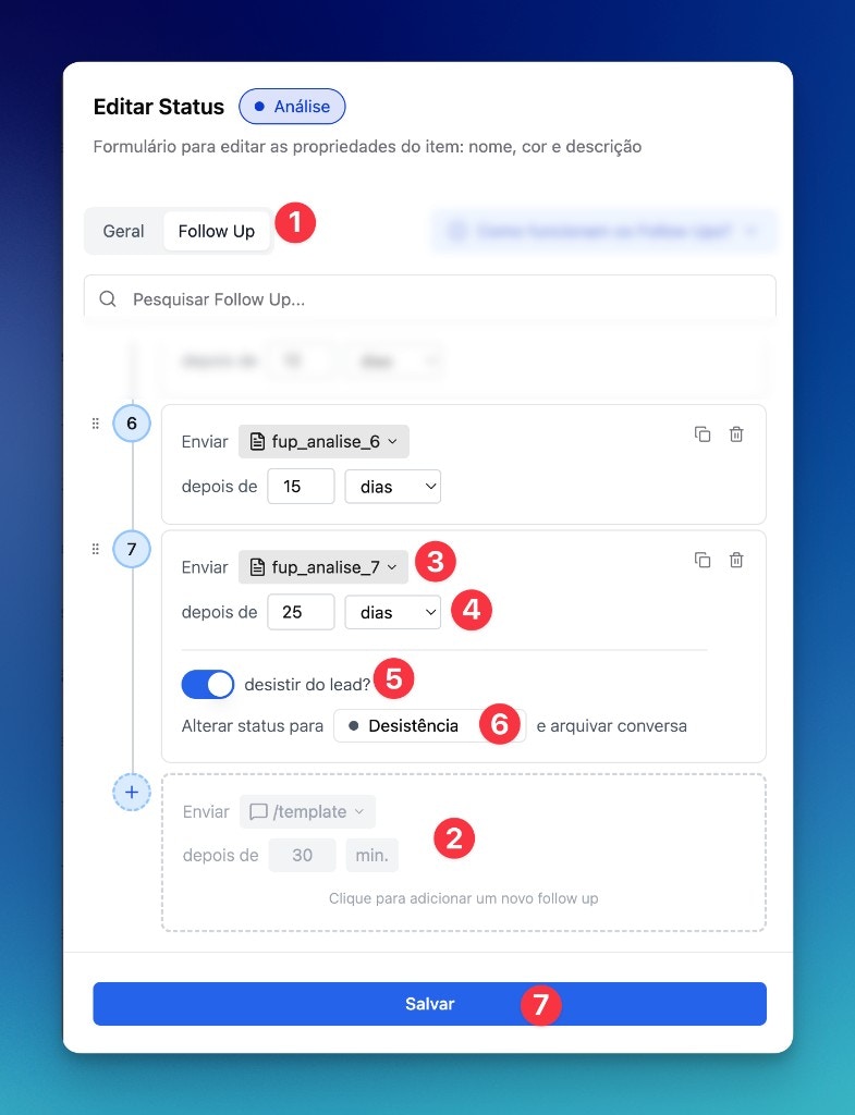 Configuração de follow up na LíderHub