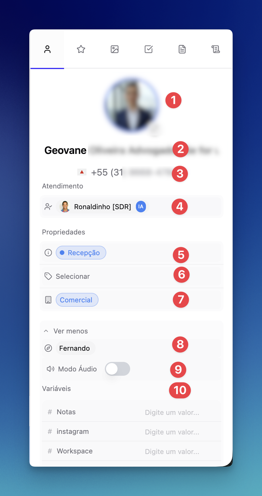 Aba lateral direita na LíderHub