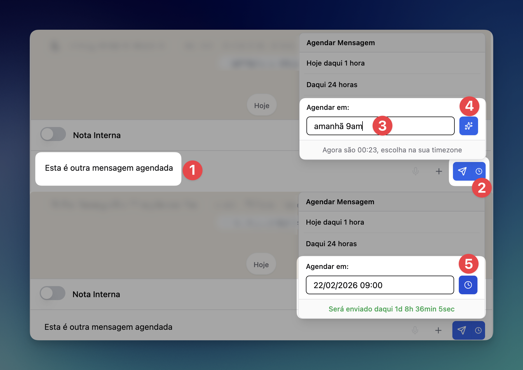 Agendar mensagem com IA na LíderHub