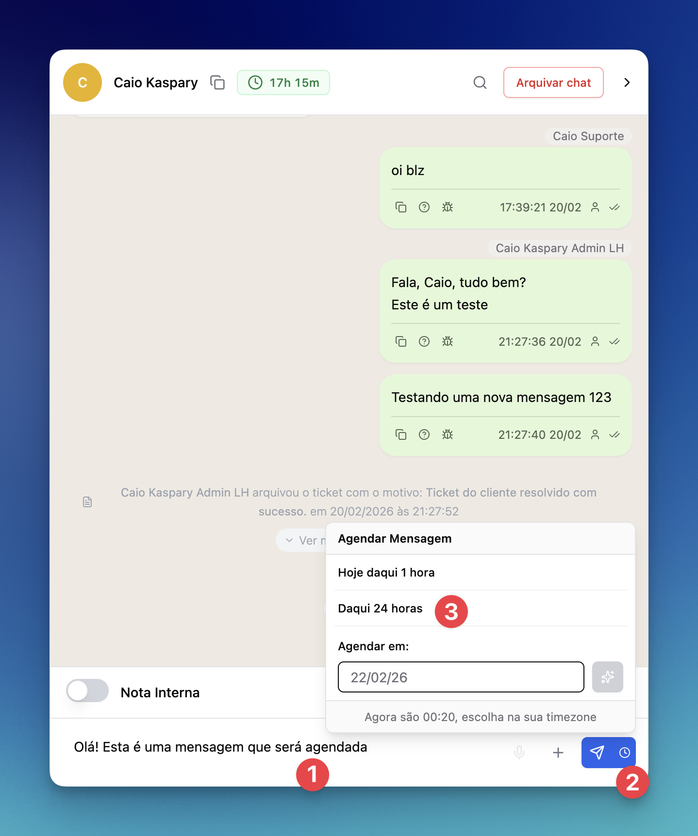 Agendar mensagem na LíderHub