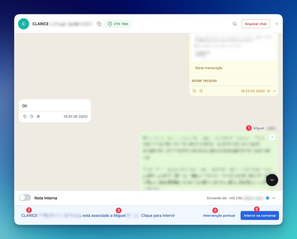 Conversa ativa com atendente humano na LíderHub