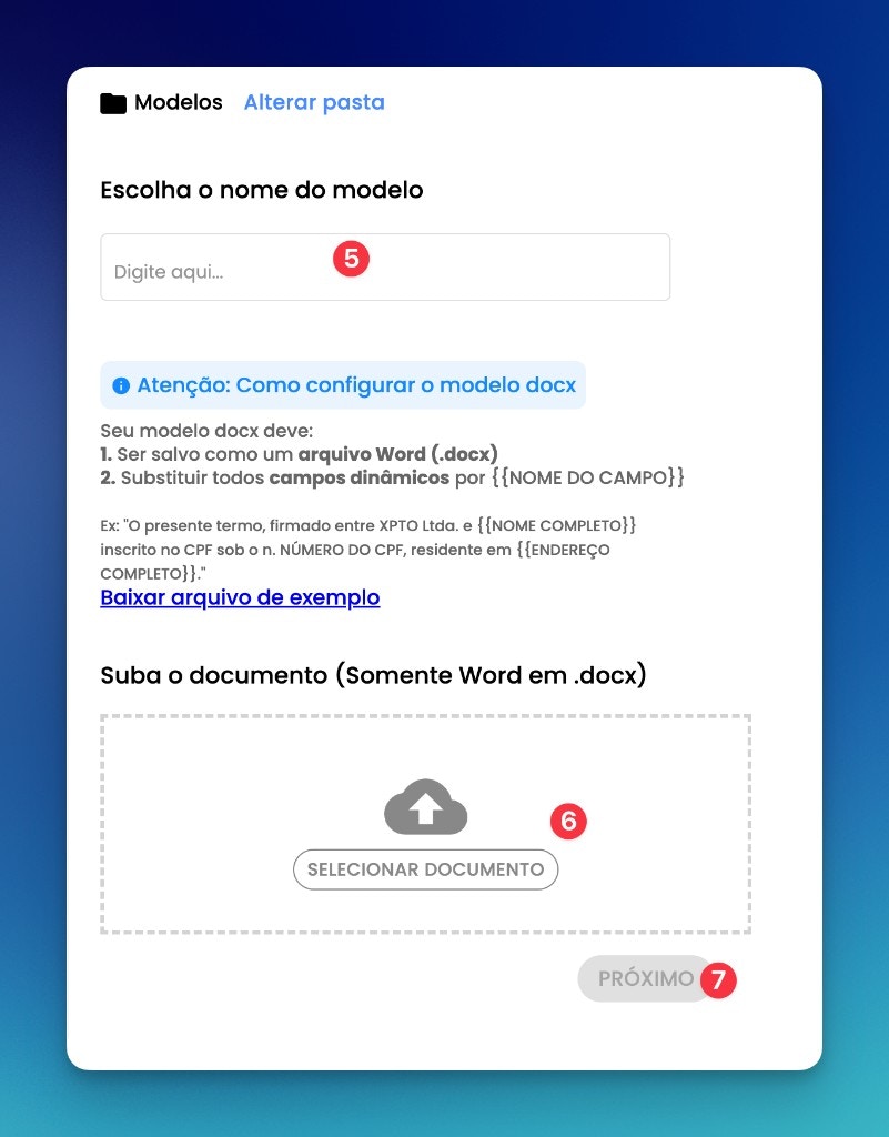 Tela de upload do documento .docx na ZapSign