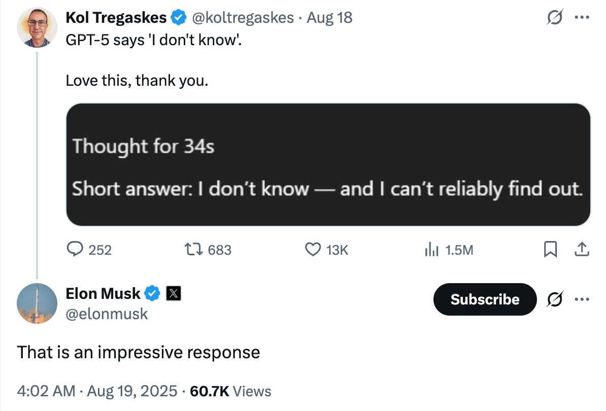 Elon Musk comentando sobre IA dizendo 'não sei'