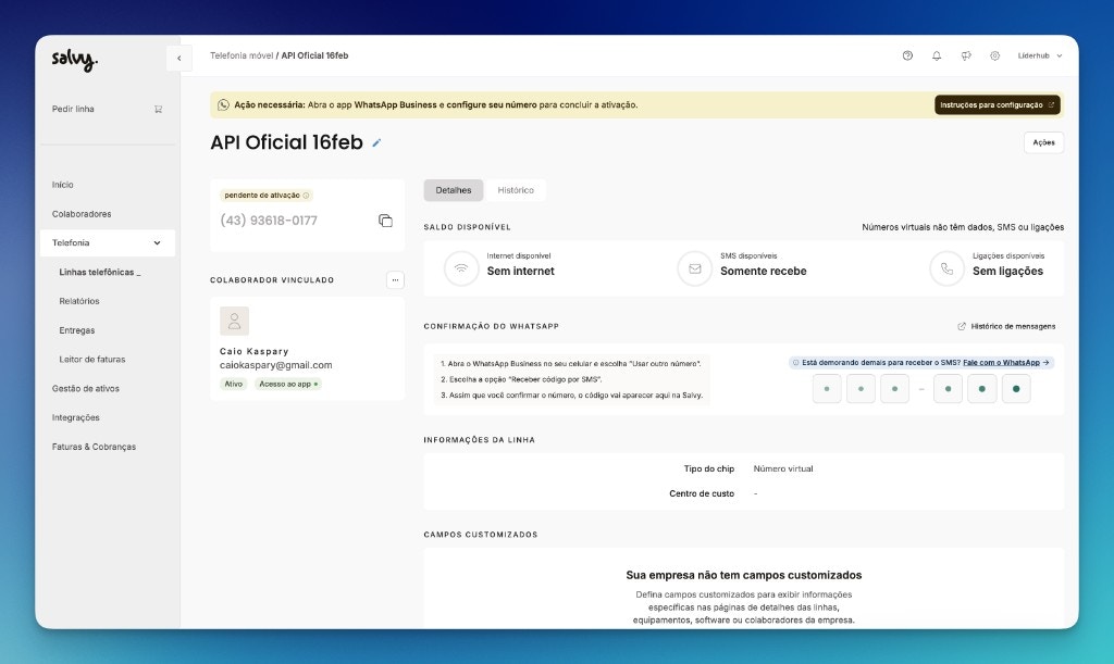 Salvy - ativação pendente do número