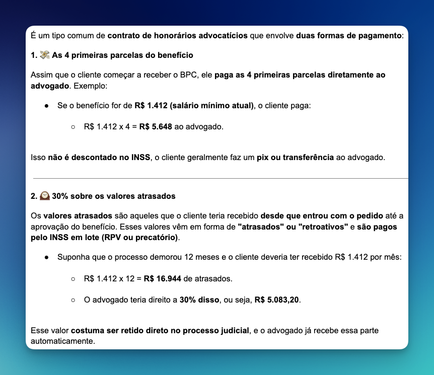 Exemplo de base de conhecimento com detalhes financeiros