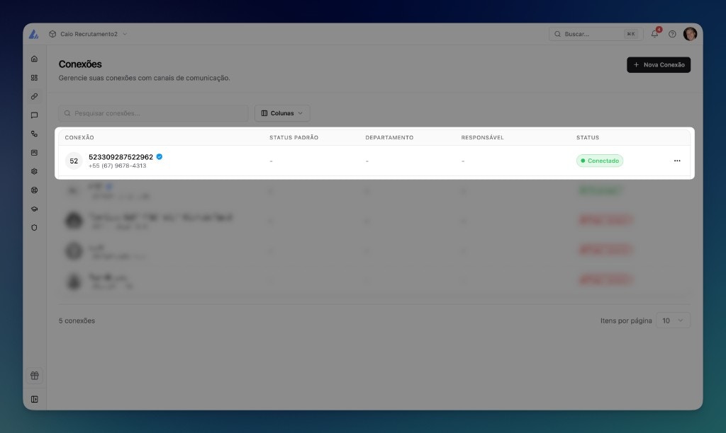 Número conectado via coexistência na LíderHub
