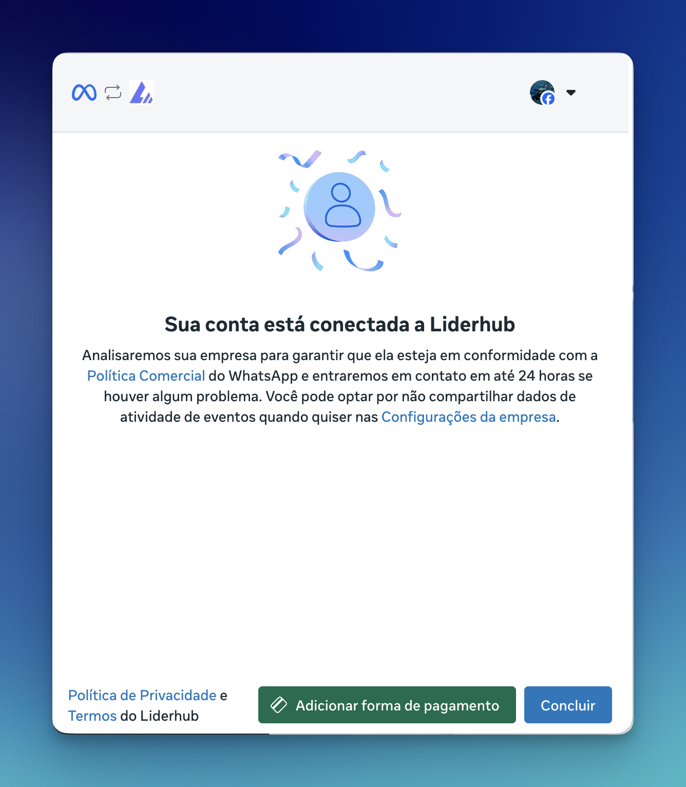 Conta conectada com sucesso via coexistência