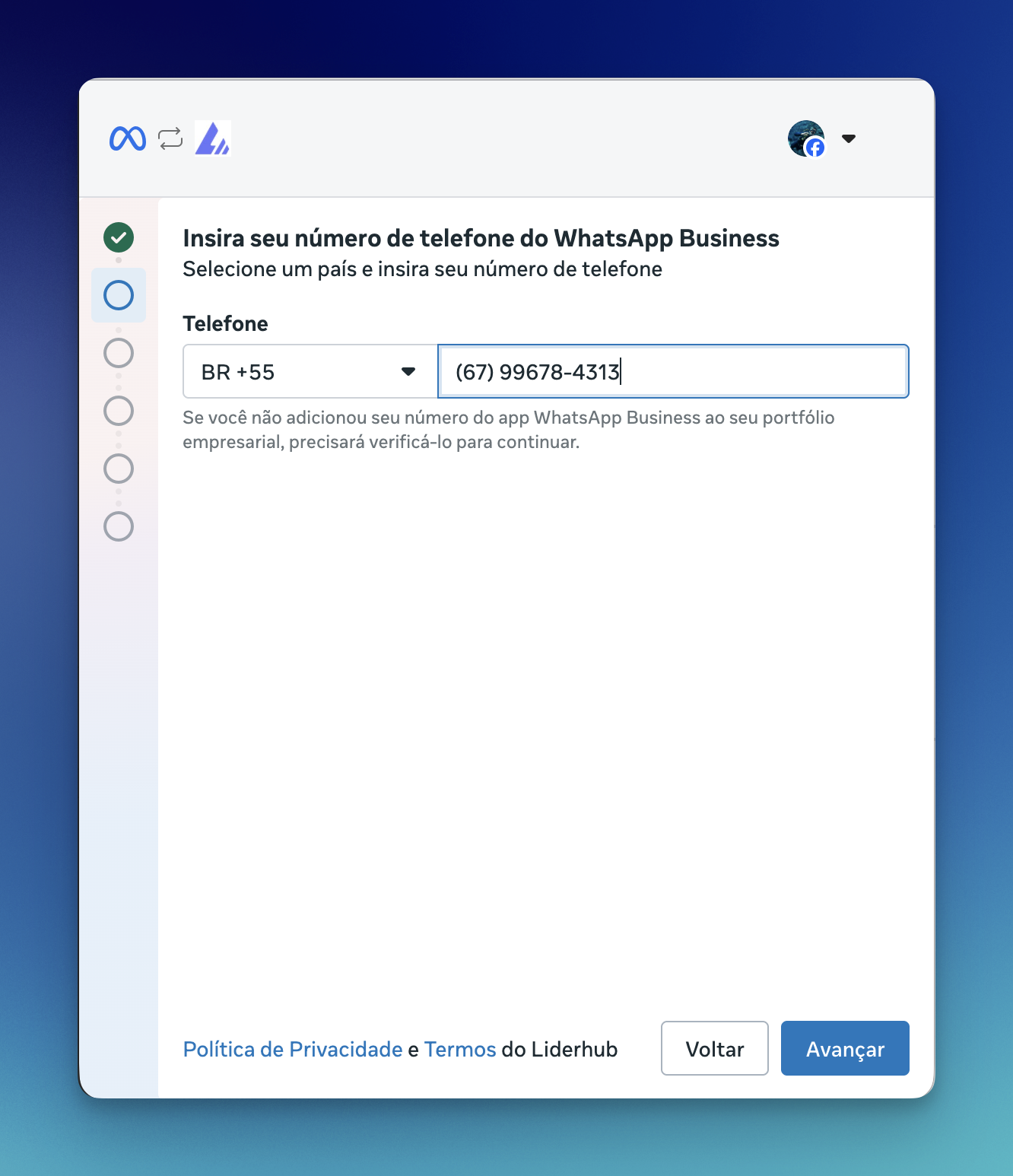 Inserir número de telefone do WhatsApp