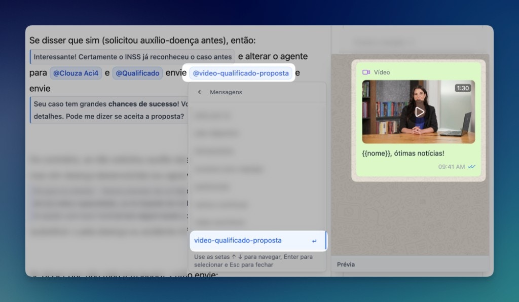 Enviando template via prompt do agente na LíderHub