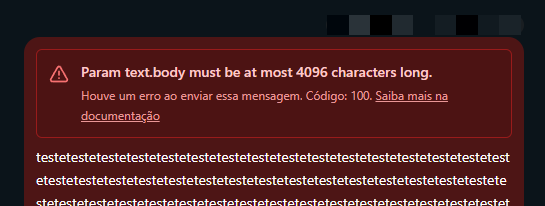 Mensagem recusada com o erro 100 por exceder o limite de 4096 caracteres no corpo do texto