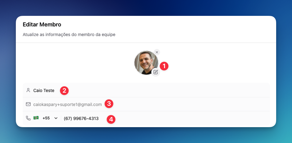 Formulário de convite de membro na LíderHub