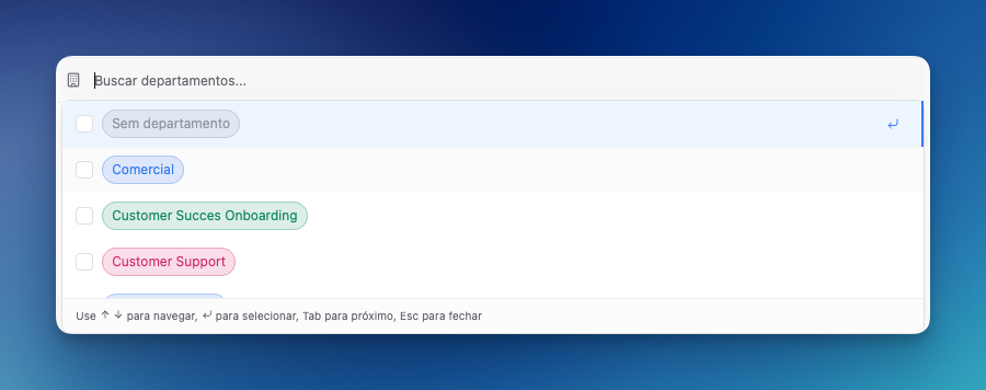 Seleção de departamentos na LíderHub