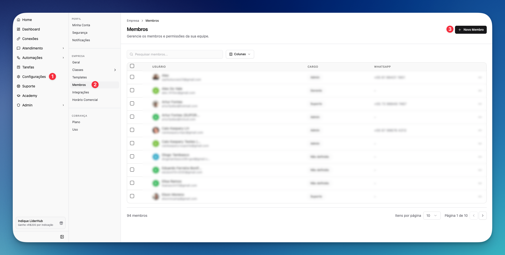 Página de membros na LíderHub