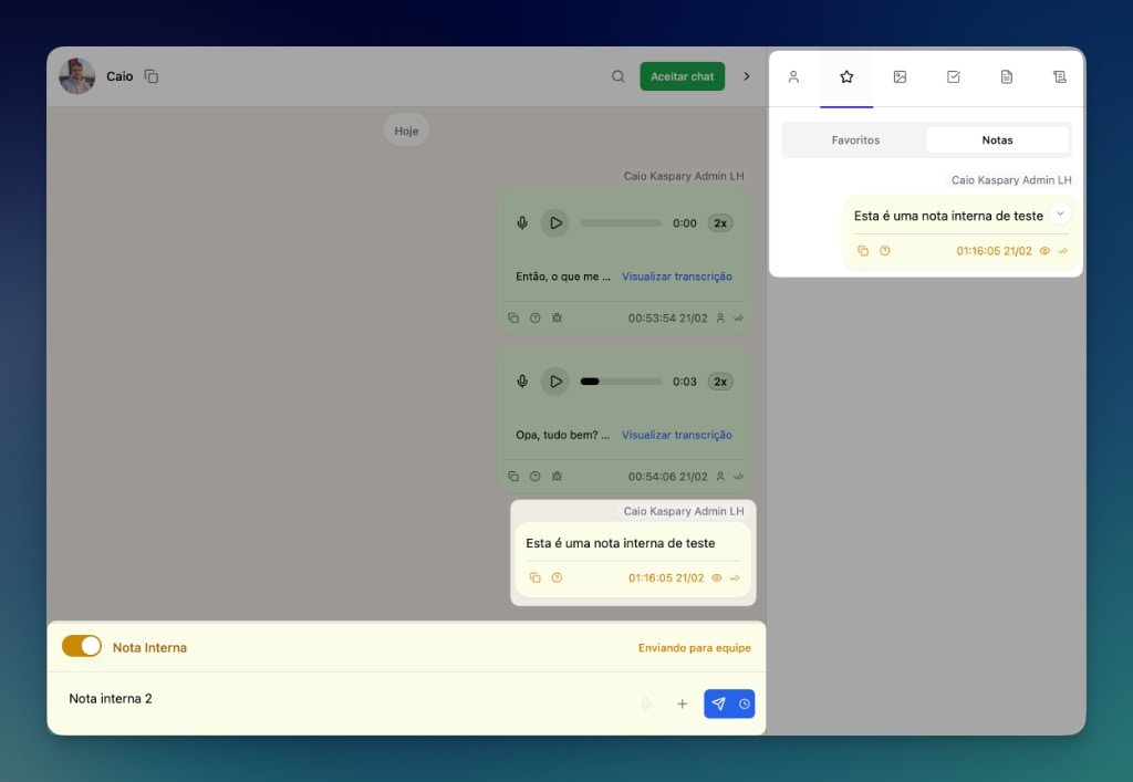 Notas internas na LíderHub