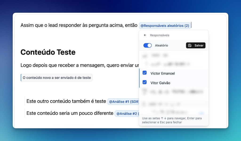 Seleção de responsável aleatório na LíderHub
