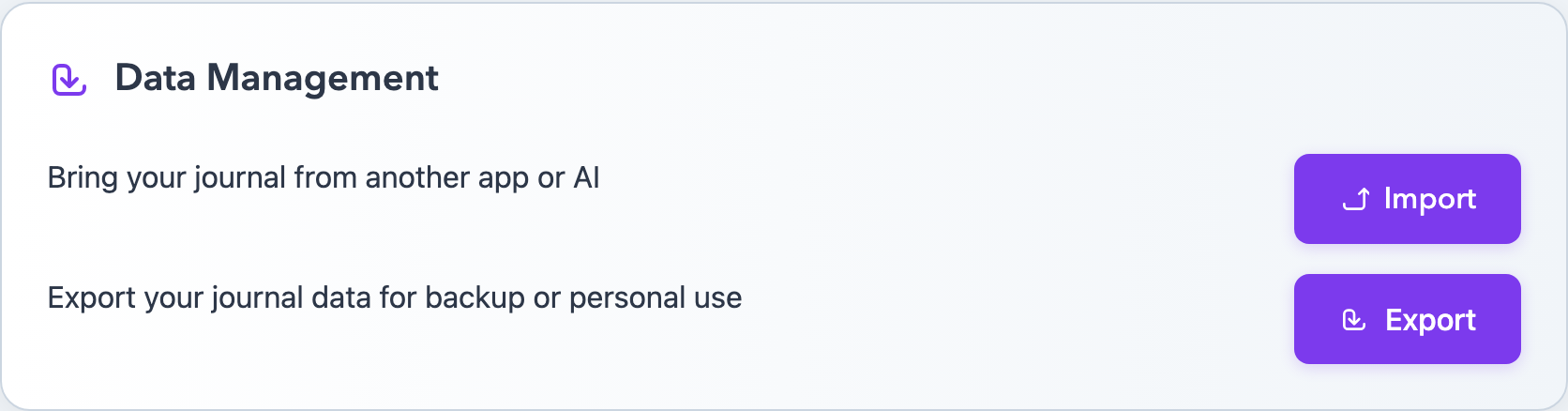 Import, export and delete controls in Settings