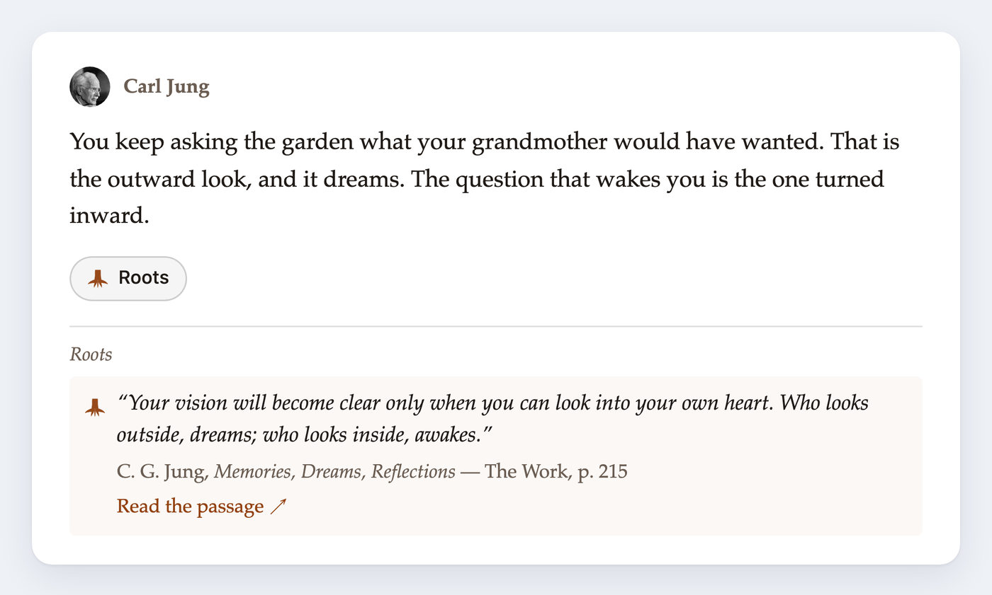 A mentor response with its Roots citation