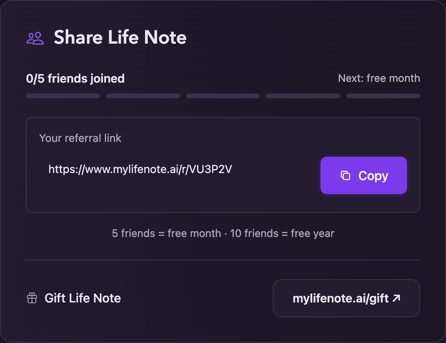 Referral link in Settings