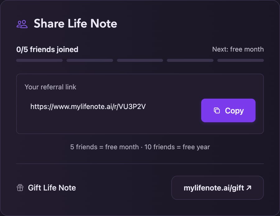 Referral link in Settings