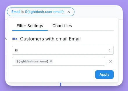 Dashboard filter using a user attribute as its value