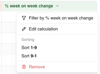 Edit / delete dropdown on a table calculation column header