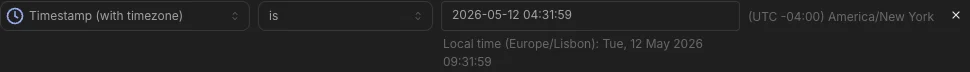 Absolute date filter picker showing values in the project query timezone