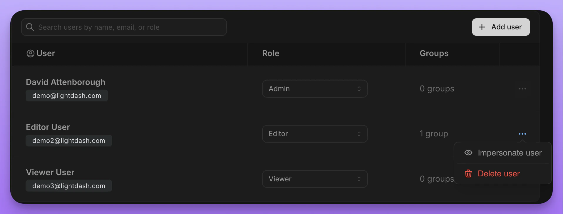 Start impersonating a user