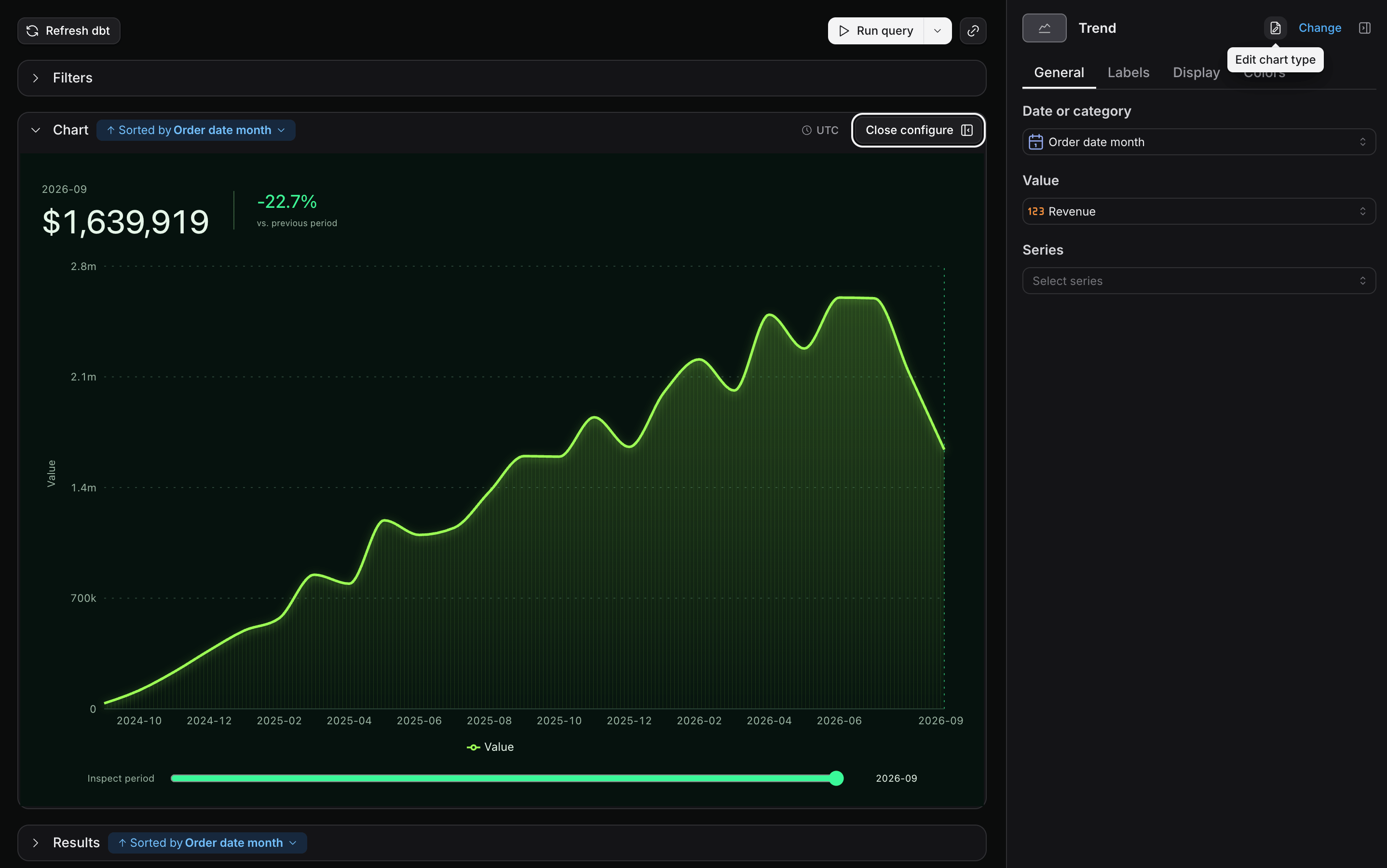 Chart Studio, with the generated options panel, the sample-data preview, the version history, and the prompt bar