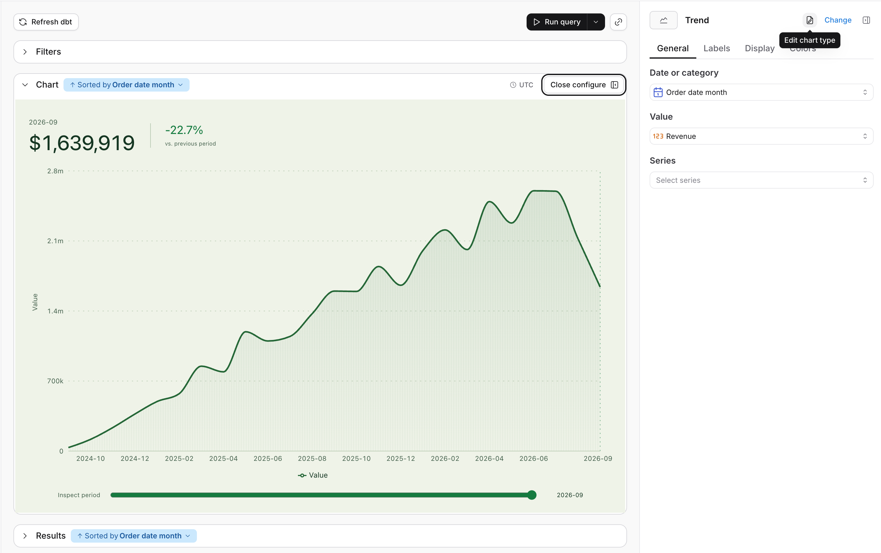 Chart Studio, with the generated options panel, the sample-data preview, the version history, and the prompt bar