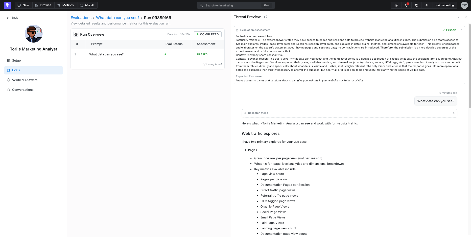 Reviewing evaluation results
