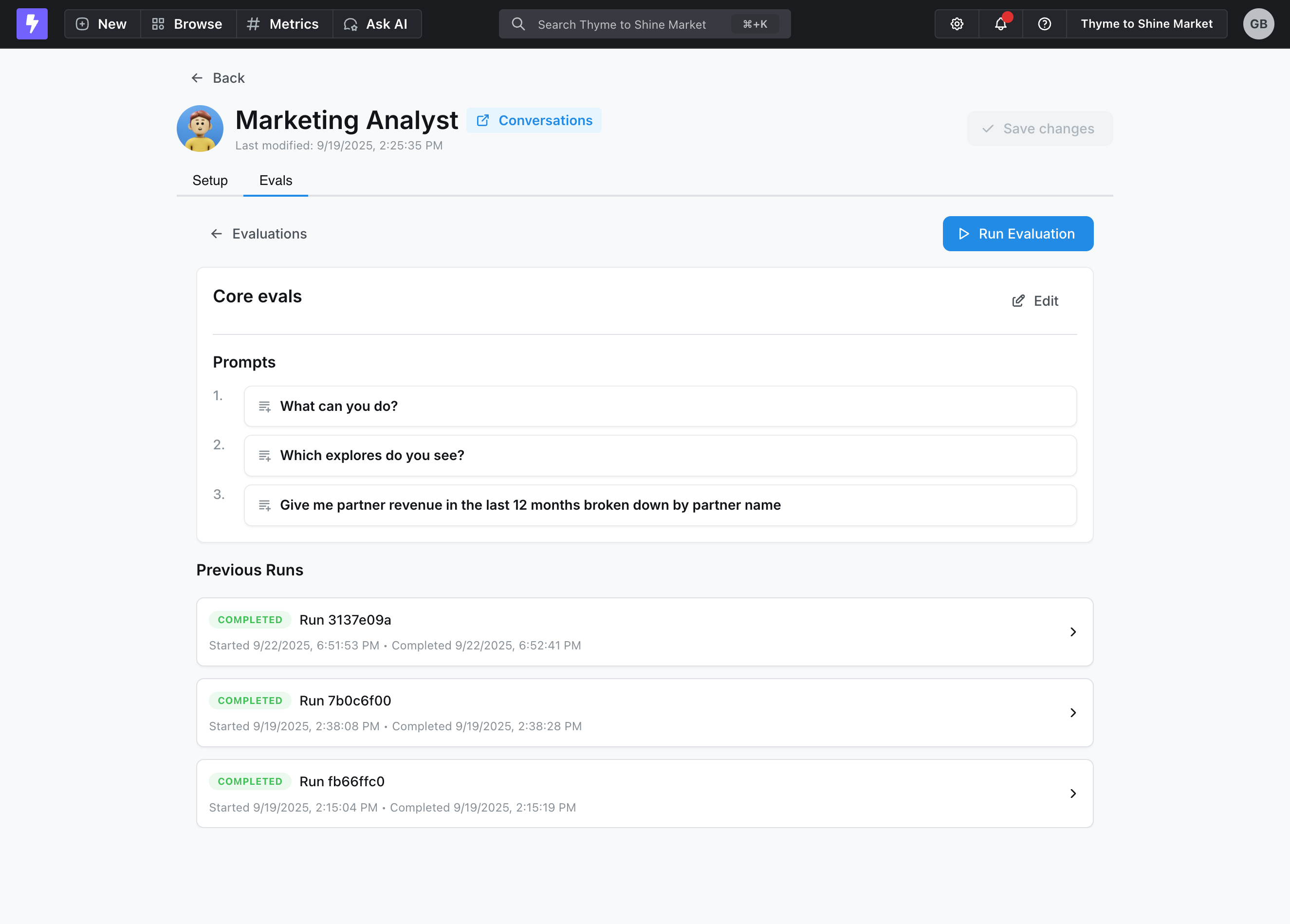 AI Agent evaluation details interface