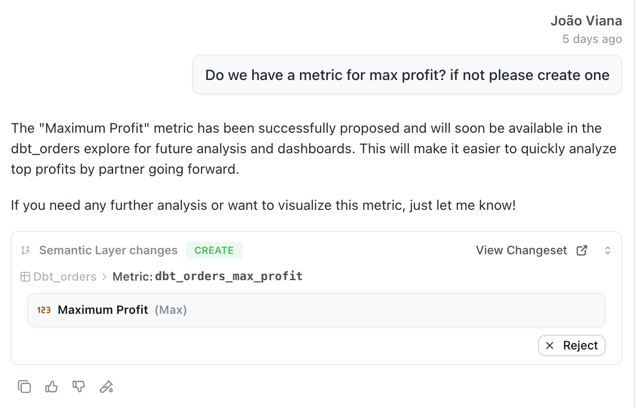 Self-improvement changes in chat custom metric
