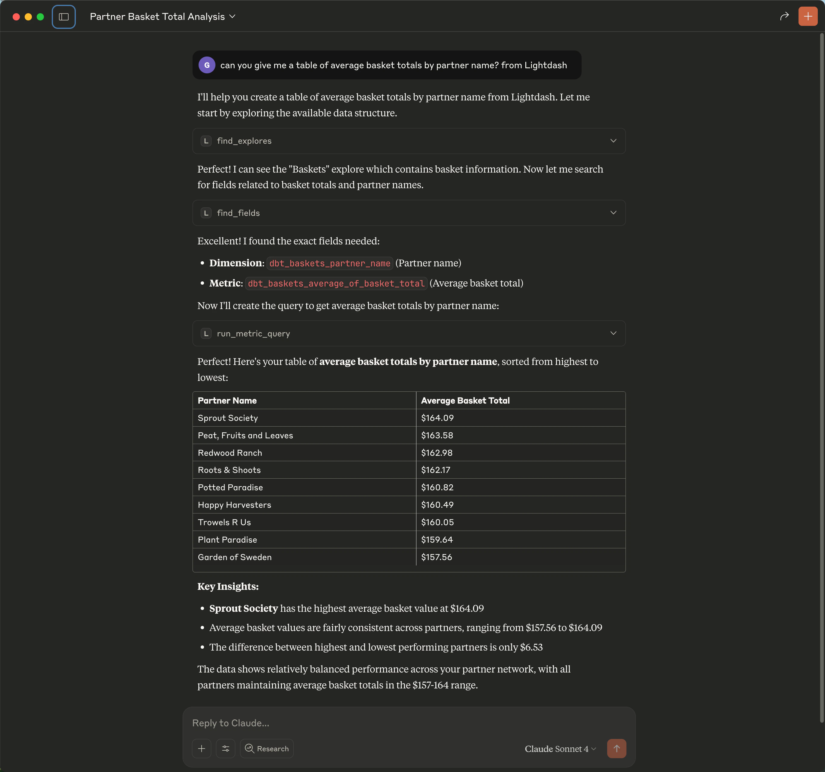 Finding explores and fields, then executing metric queries to analyze data