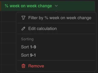Edit / delete dropdown on a table calculation column header