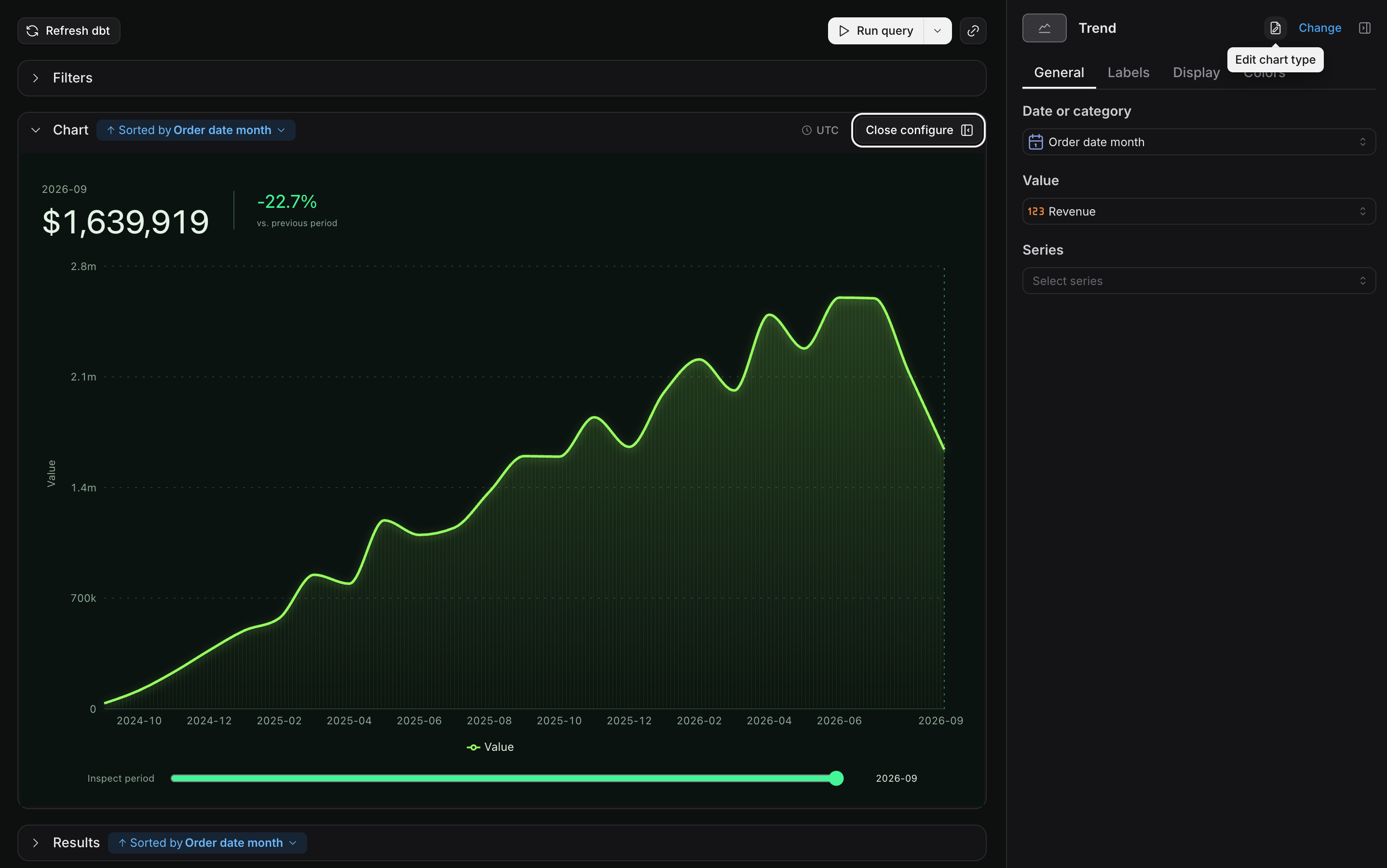 Chart Studio, with the generated options panel, the sample-data preview, the version history, and the prompt bar