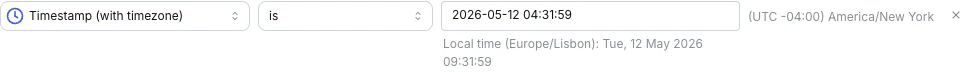 Absolute date filter picker showing values in the project query timezone