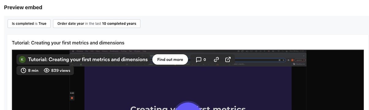 Embed preview showing only the two selected filters as chips; the other two are hidden