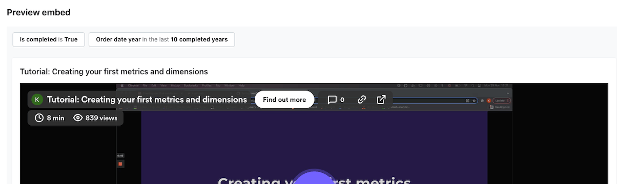 Embed preview showing only the two selected filters as chips; the other two are hidden