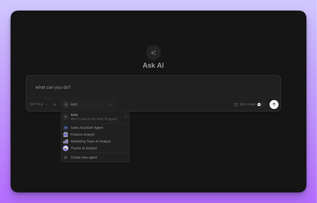 Auto option in the agent selector