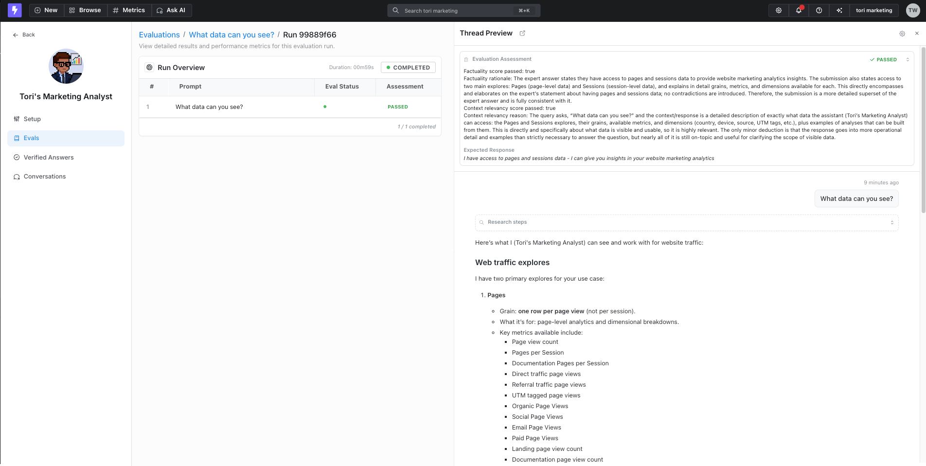 Reviewing evaluation results