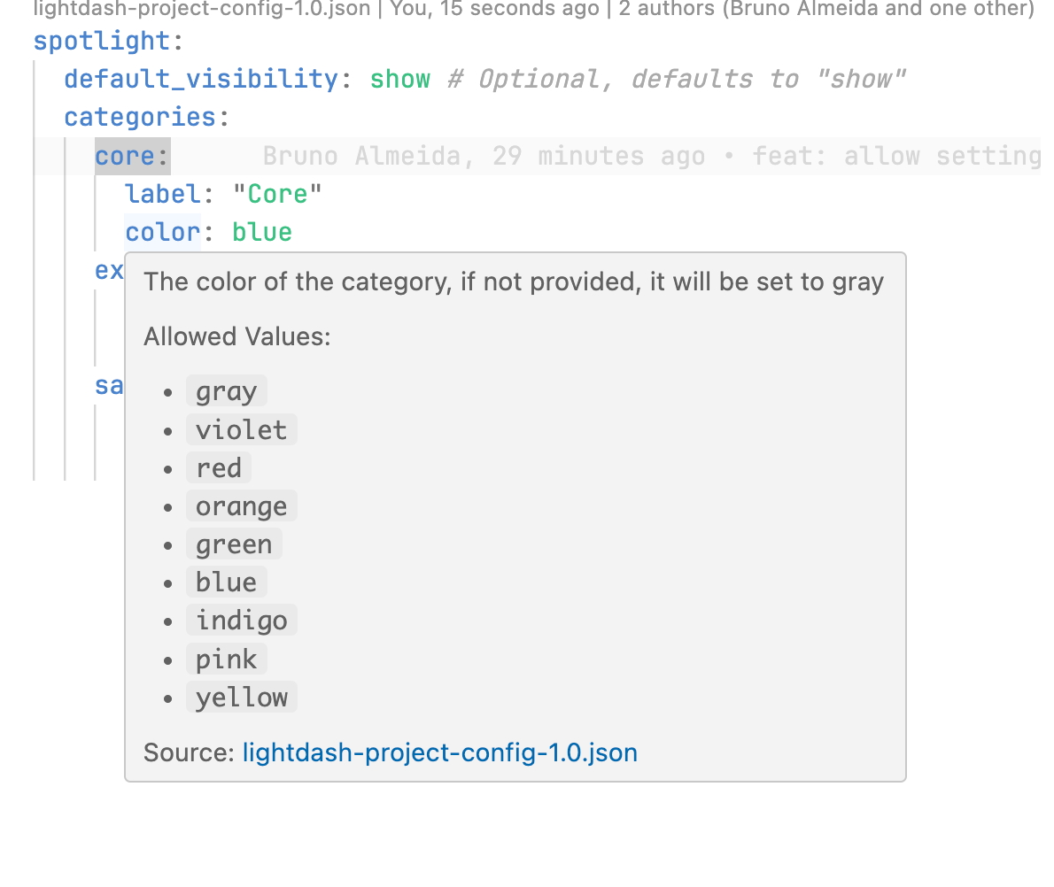 A YAML file in VS Code with a red squiggle under an invalid key and a tooltip listing the allowed values