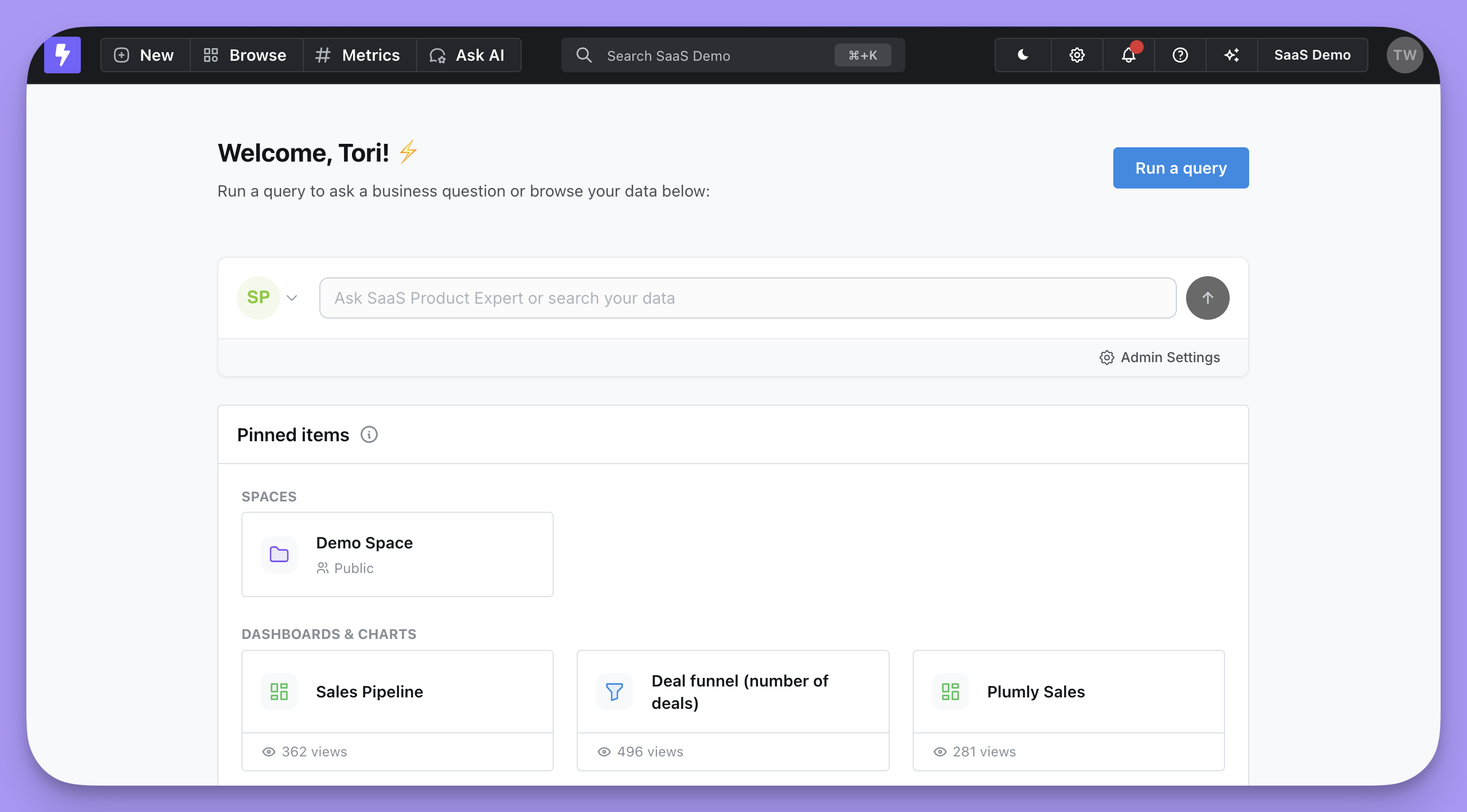The Browse drop-down open in the navigation bar, listing the project's spaces