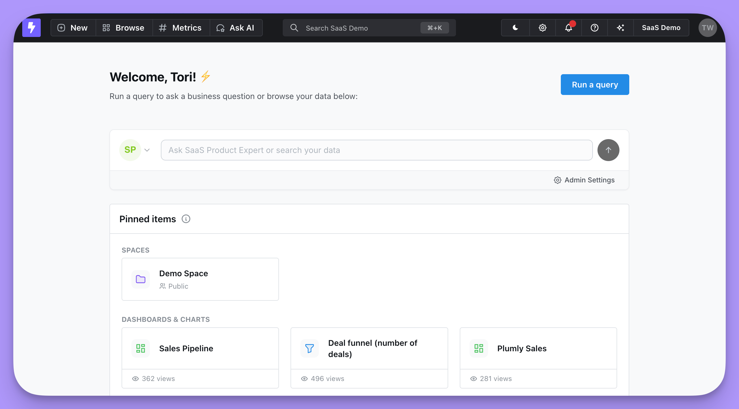 The Browse drop-down open in the navigation bar, listing the project's spaces
