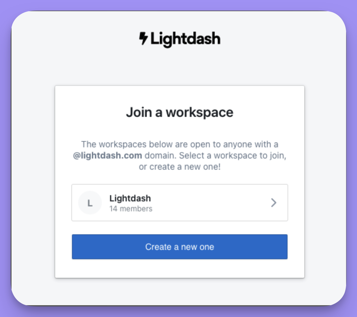 A sign-up prompt offering a new user the option to join an existing organization matching their email domain