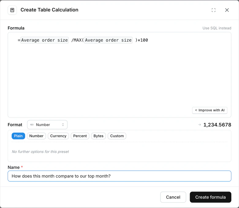 Creating a formula table calculation