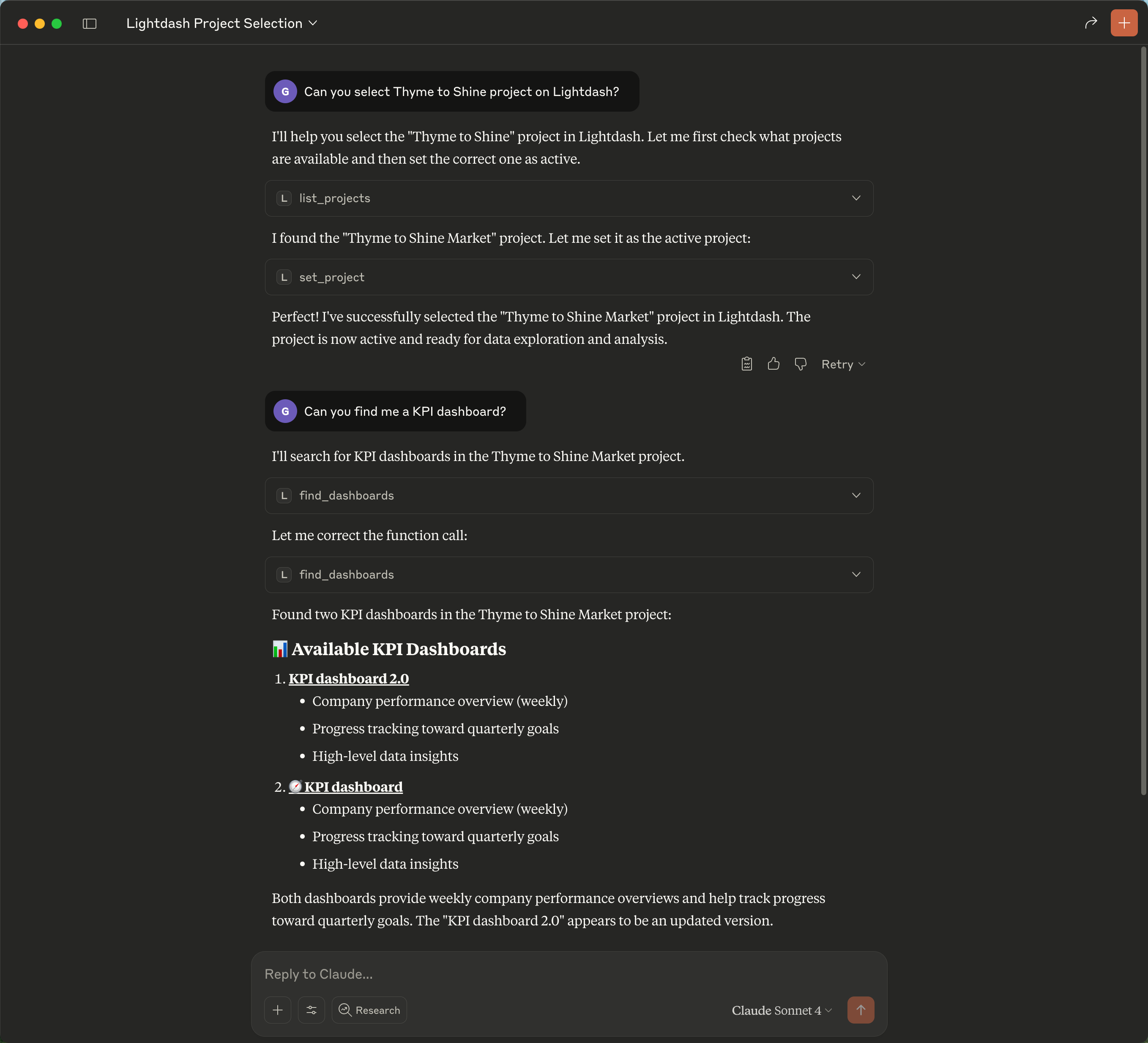 Setting up project context and finding dashboards