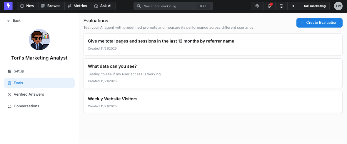AI Agent evaluation details interface
