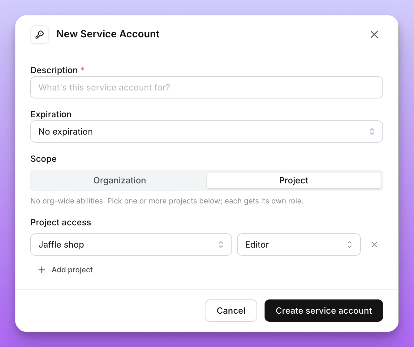 Project-scoped service account
