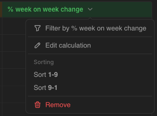 Edit / delete dropdown on a table calculation column header